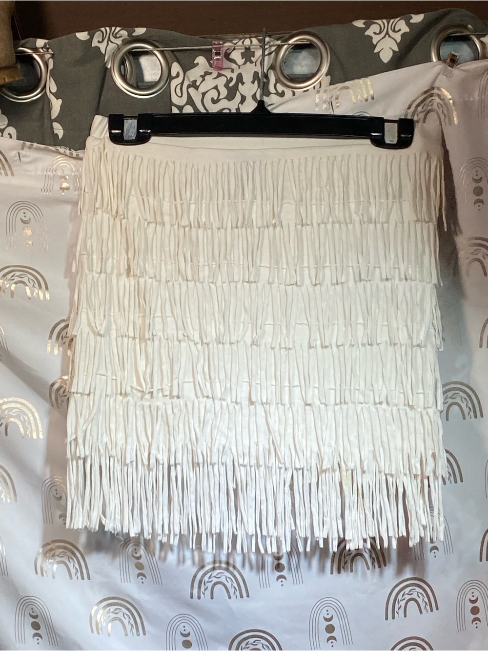 Nollie Cream Tiered Fringe Mini Skirt